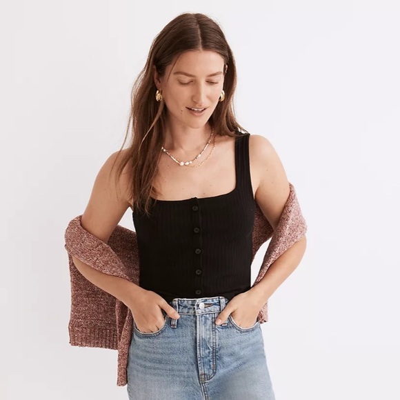 Madewell Ribbed Button-Front Crop Tank - Picture 5 of 7